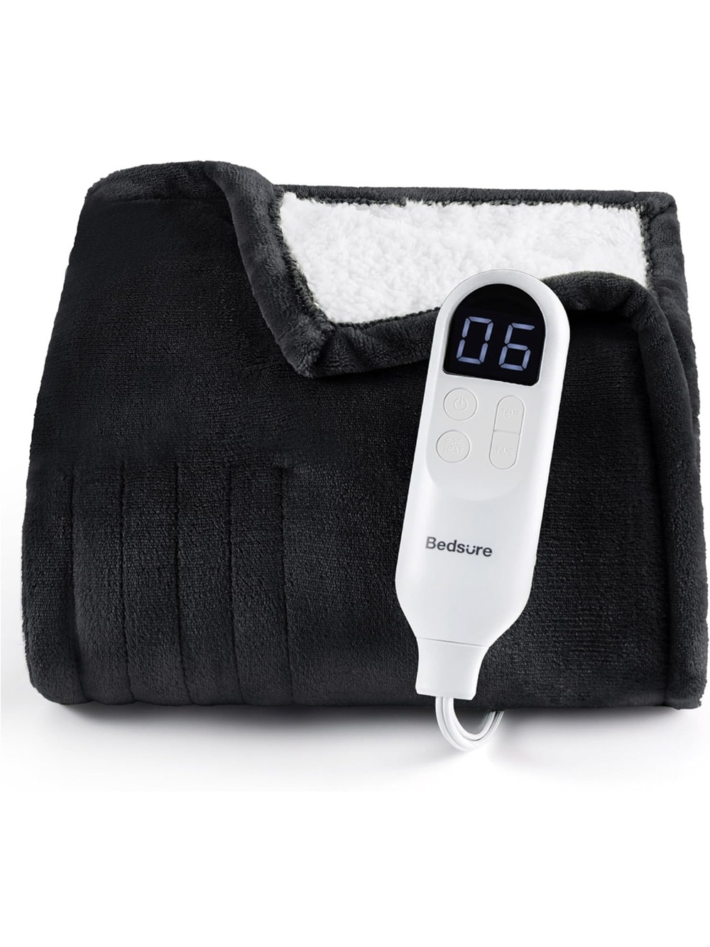 Bedsure Electric Blanket in Black Plush/White Sherpa 48" x 59"